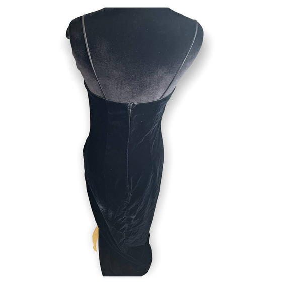 Vintage 90s L.A. Glo Black Velvet Cocktail Formal Sexy Slit Dress Large 11/12 - Picture 4 of 7